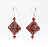 Origami Square Earrings with Swarovski Crystals - Red