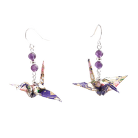 Origami Crane Earrings with Amethyst