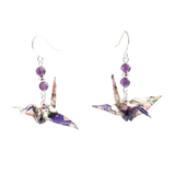 Origami Crane Earrings with Amethyst
