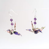 Origami Crane Earrings with Amethyst