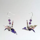 Origami Crane Earrings with Amethyst