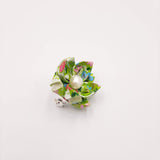 Green Origami Brooch with Freshwater Pearl