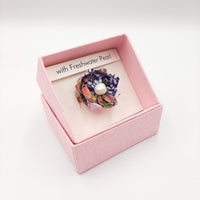 Purple Origami Brooch with Freshwater Pearl