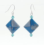 Origami Square Earrings with Swarovski Crystals - Light Blue & Snow