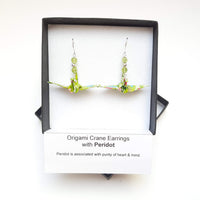 Origami Crane Earrings with Peridot