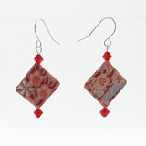 Origami Square Earrings with Swarovski Crystals - Red