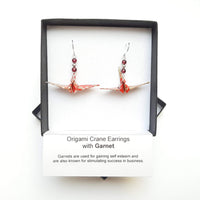Origami Crane Earrings with Garnet