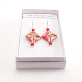 Origami Square Earrings with Swarovski Crystals - Red