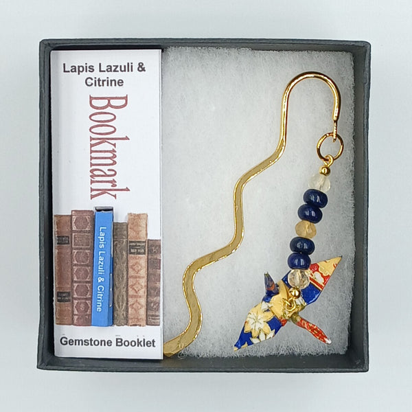 Japanese Crane Bookmark with Lapis Lazuli & Citrine
