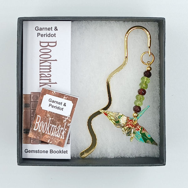 Origami Crane Bookmark with Garnet & Peridot