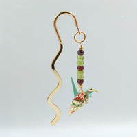 Origami Crane Bookmark with Garnet & Peridot