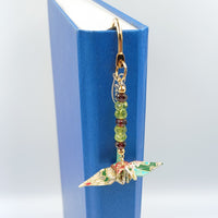 Origami Crane Bookmark with Garnet & Peridot