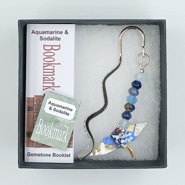 Origami Crane Bookmark with Aquamarine & Sodalite