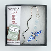 Origami Crane Bookmark with Aquamarine & Clear Quartz