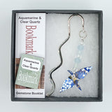 Origami Crane Bookmark with Aquamarine & Clear Quartz