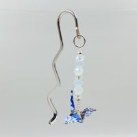 Origami Crane Bookmark with Aquamarine & Clear Quartz