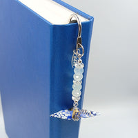 Origami Crane Bookmark with Aquamarine & Clear Quartz