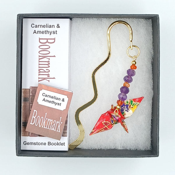 Origami Crane Bookmark with Carnelian & Amethyst