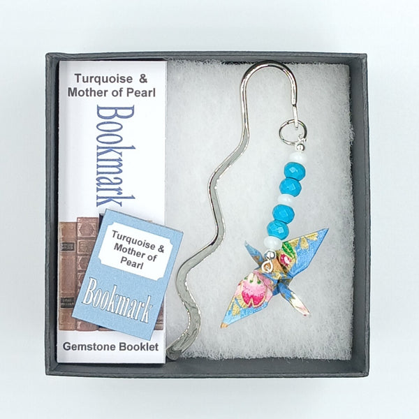 Japanese Crane Bookmark with Turquoise & Mother of Pearl