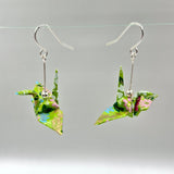 Origami Crane Earrings - Green Swirl