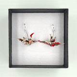 Origami Crane Earrings - Red & Cherry Blossoms