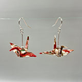 Origami Crane Earrings - Red & Cherry Blossoms