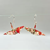 Origami Crane Earrings - Red & Cherry Blossoms