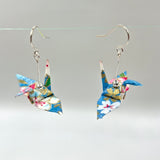 Origami Crane Earrings - Light Blue Flowers & Fans