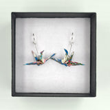 Origami Crane Earrings - Light Blue Flowers & Fans