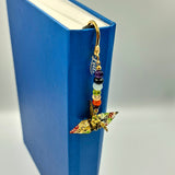 Origami Crane Bookmark with Chakra Stones (Black/Green)