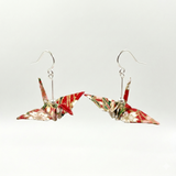 Origami Crane Earrings - Red & Cherry Blossoms