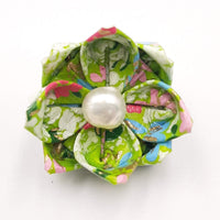 Green Origami Brooch with Freshwater Pearl