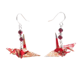 Origami Crane Earrings with Garnet