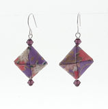 Origami Square Earrings with Swarovski Crystals - Purple