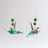 Origami Crane Earrings with Jade