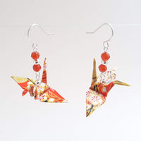 Origami Crane Earrings with Carnelian