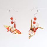 Origami Crane Earrings with Carnelian