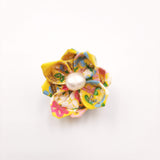 Yellow Origami Brooch with Freshwater Pearl