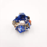 Blue Origami Brooch with Freshwater Pearl