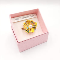 Yellow Origami Brooch with Freshwater Pearl
