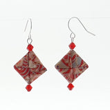 Origami Square Earrings with Swarovski Crystals - Red