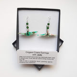 Origami Crane Earrings with Jade
