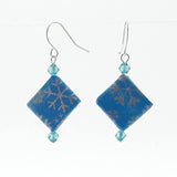 Origami Square Earrings with Swarovski Crystals - Light Blue & Snow