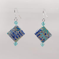 Origami Square Earrings with Swarovski Crystals - Light Blue Bamboo