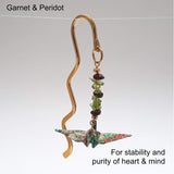 Origami Crane Bookmark with Garnet & Peridot