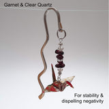 Origami Crane Bookmark with Garnet & Clear Quartz