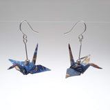Origami Crane Earrings - Blue & Gold