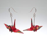 Origami Crane Earrings - Red Fan Flowers