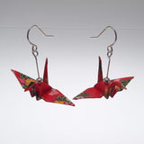 Origami Crane Earrings - Red Fan Flowers