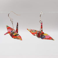 Origami Crane Earrings - Red Fan Flowers